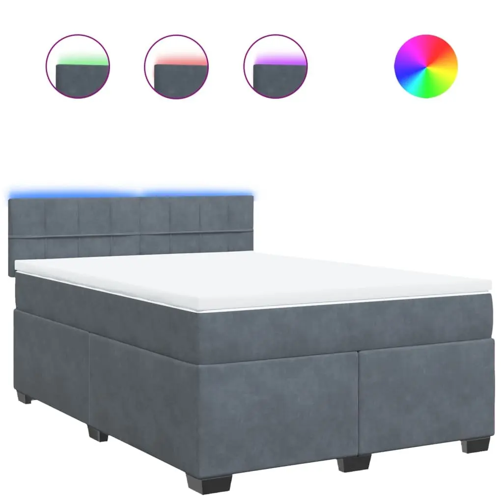 Box Spring Bed Velvet Double Size Dark Grey with Mattress