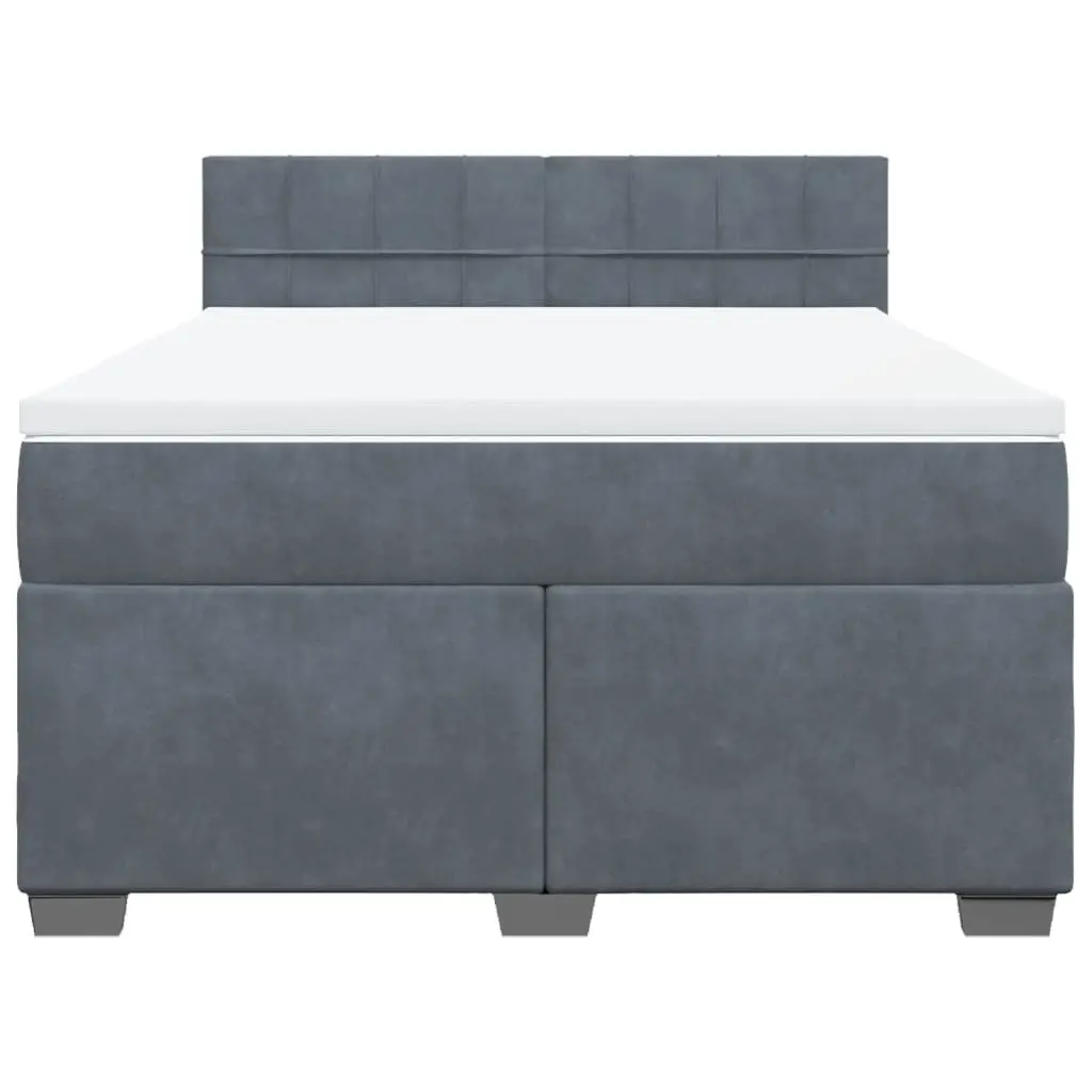 Box Spring Bed Velvet Double Size Dark Grey with Mattress
