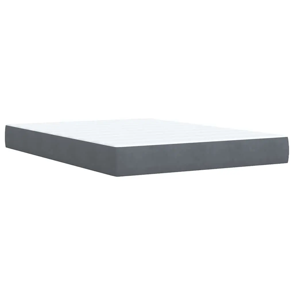 Box Spring Bed Velvet Double Size Dark Grey with Mattress