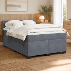 Stylish Box Spring Bed with Pocket Mattress in Grey Velvet