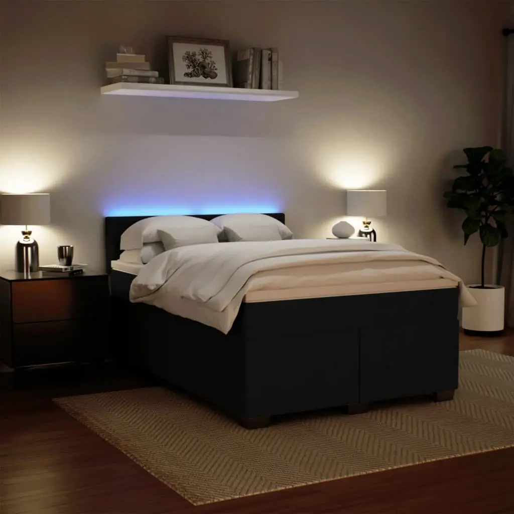 Black Velvet Upholstered Double Box Spring Bed with Mattress