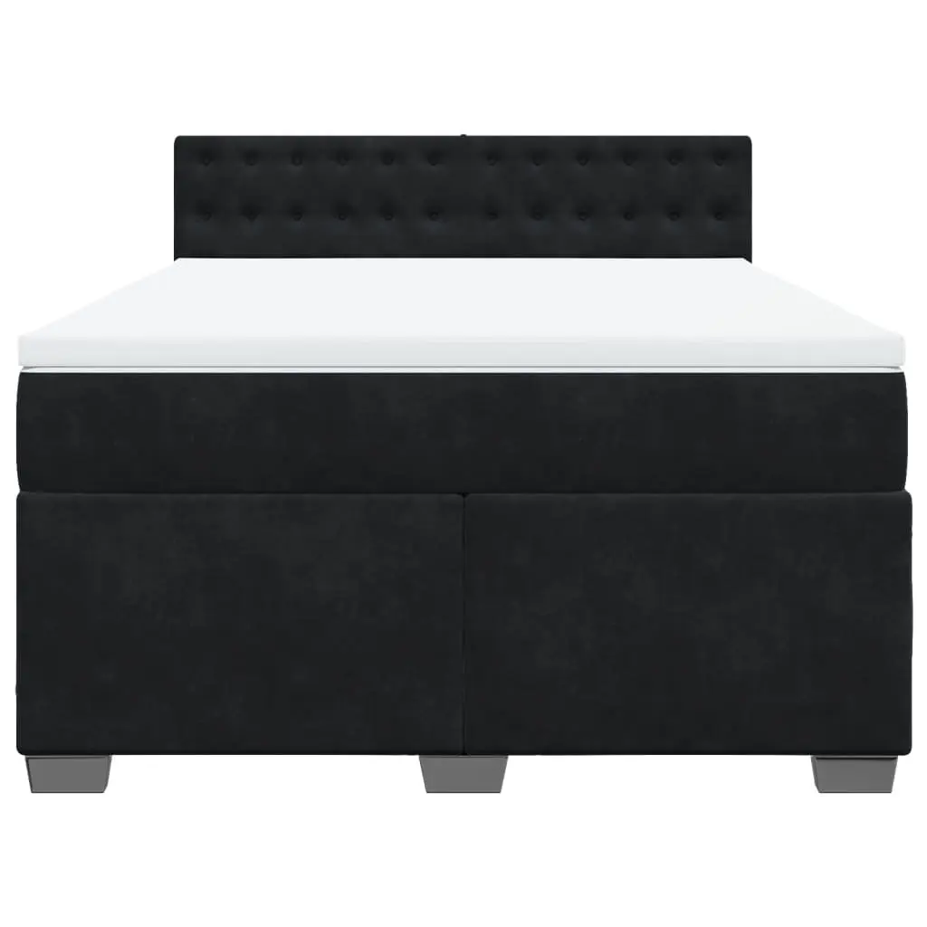 Black Velvet Upholstered Double Box Spring Bed with Mattress