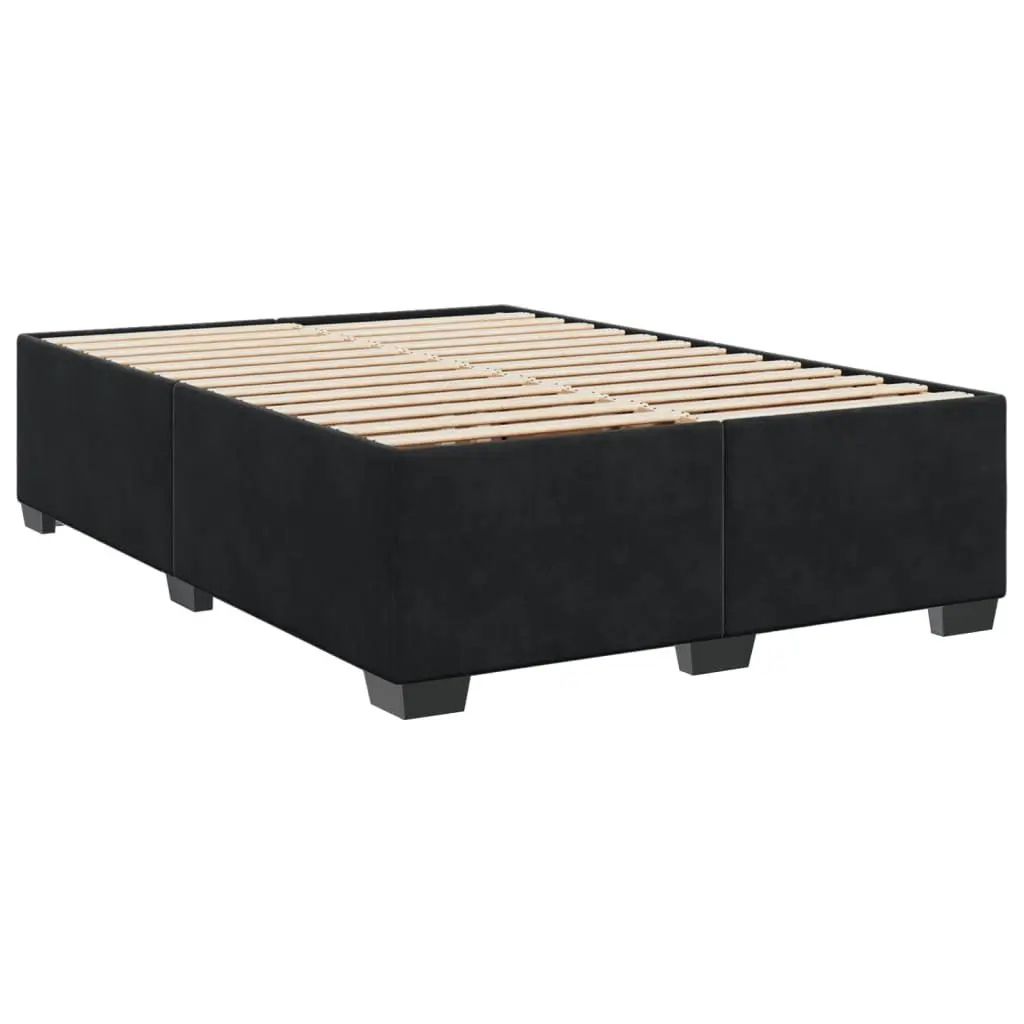 Black Velvet Upholstered Double Box Spring Bed with Mattress