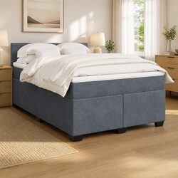 Queen Size Box Spring Bed with Velvet Mattress and LED Lights