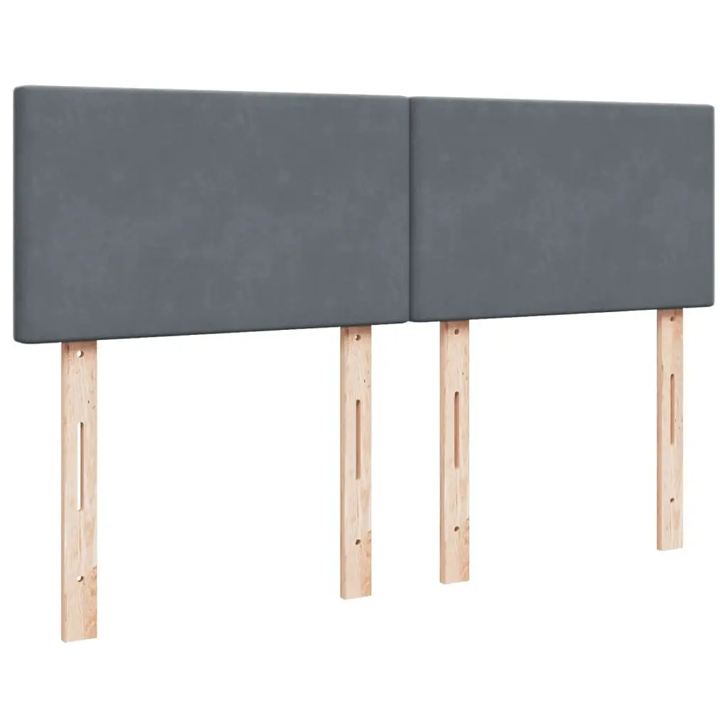 Box Spring Bed Velvet Queen Size Dark Grey with Mattress and LED Lights