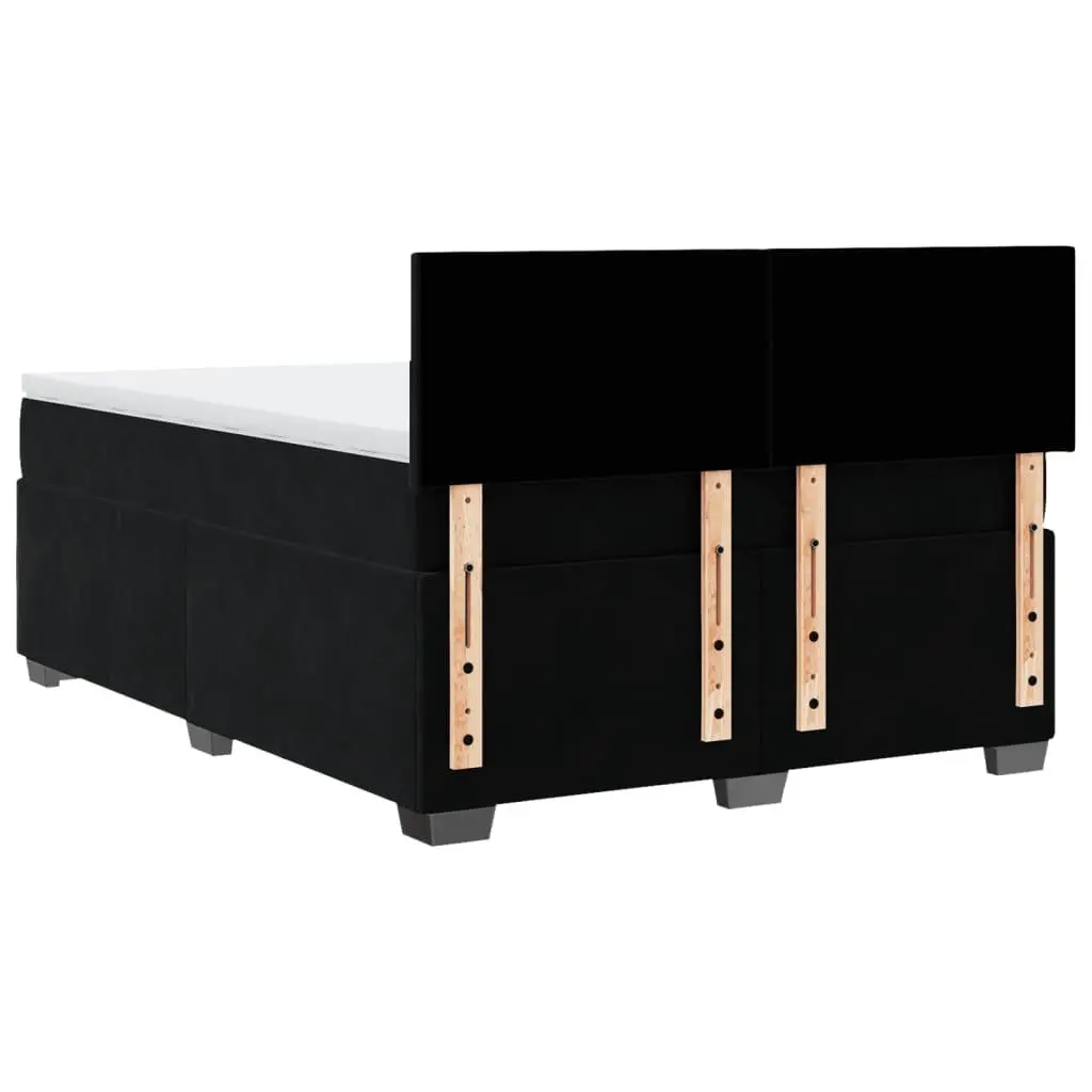 Queen Box Spring Bed Velvet Black with Pocket Spring Mattress LED Lights