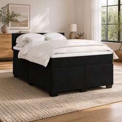 Queen Box Spring Bed with Pocket Spring Mattress LED Lights Black Velvet