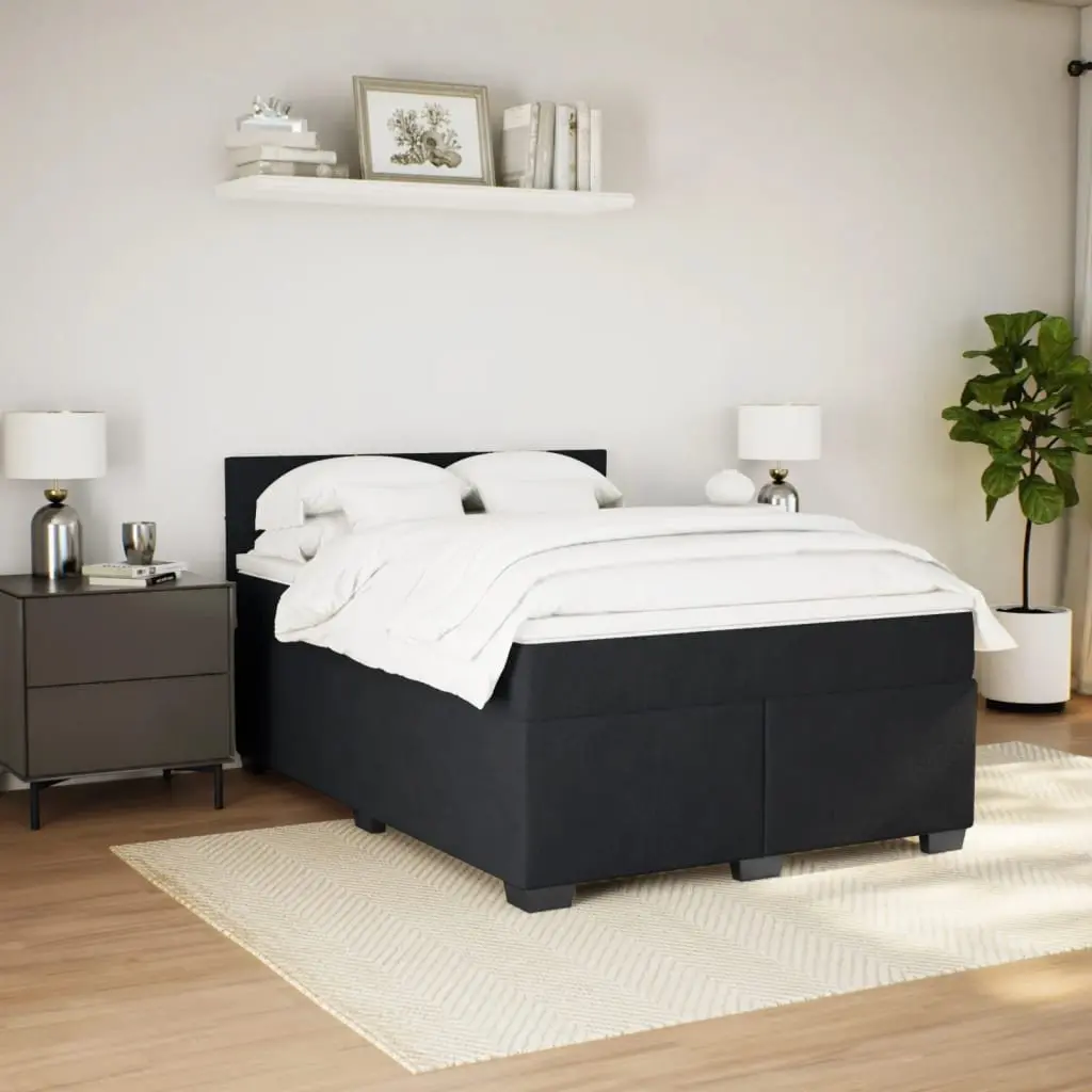 Queen Velvet Box Spring Bed with LED Pocket Spring Mattress