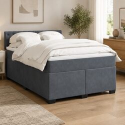 Queen Box Spring Bed with Pocket Spring Mattress LED Lights Grey Velvet