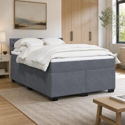 Queen Size Box Spring Bed with Velvet Mattress & LED