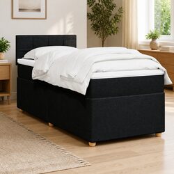 King Single Box Spring Bed with Pocket Spring Mattress LED Lights Black Fabric
