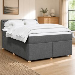 Grey Fabric Box Spring Bed with Pocket Mattress and LED