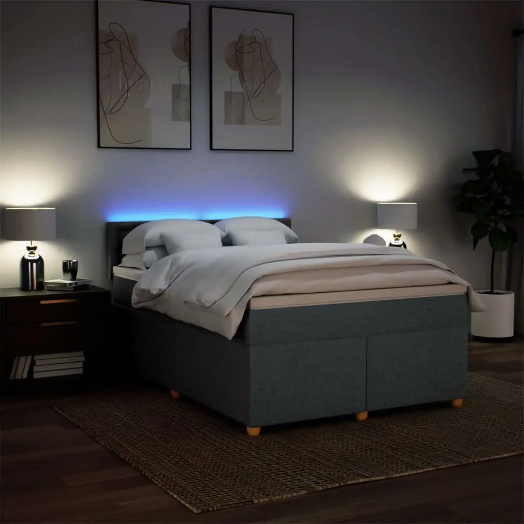 Queen Box Spring Bed with Pocket Spring Mattress and LED Lights