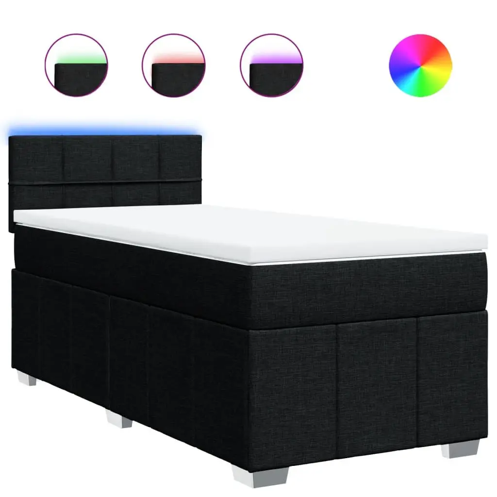 Box Spring Bed Pocket Spring Mattress King Single Black Fabric LED Lights