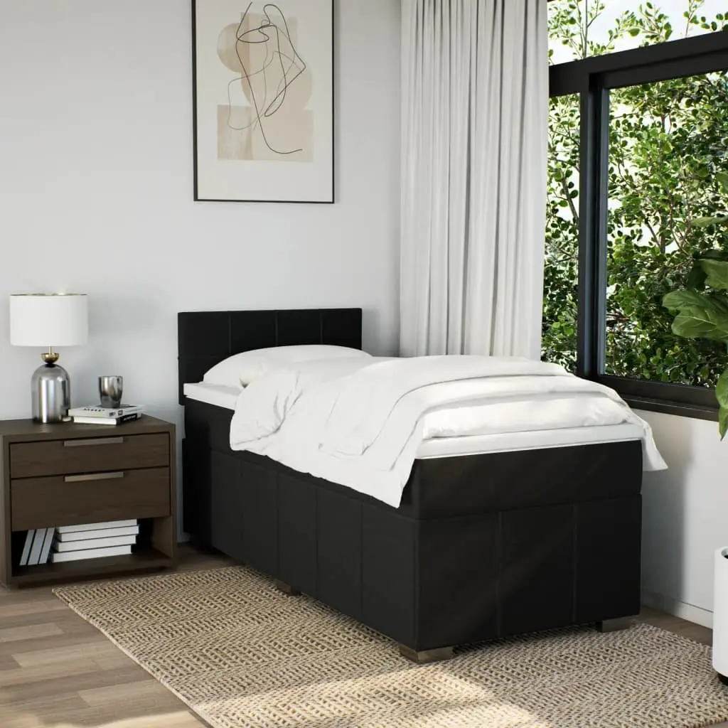 Box Spring Bed Pocket Spring Mattress King Single Black Fabric LED Lights