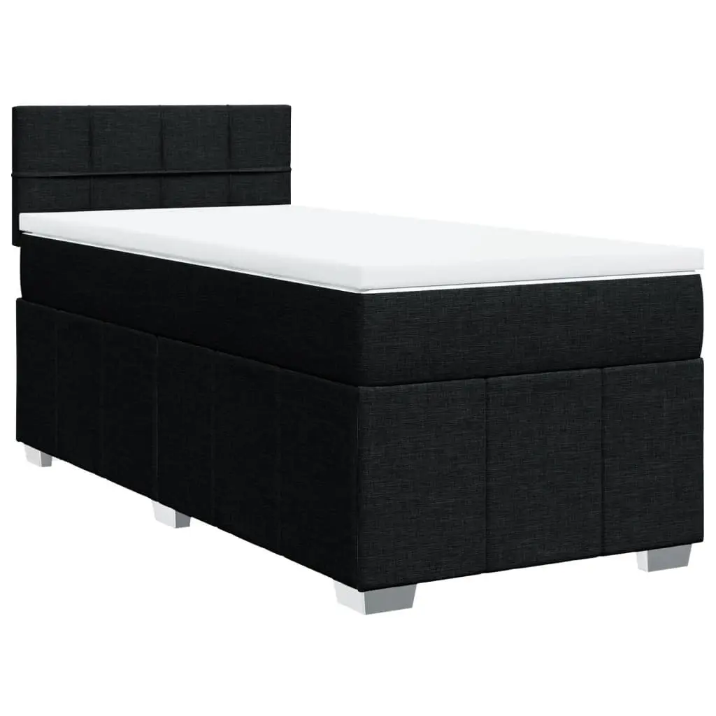 Box Spring Bed Pocket Spring Mattress King Single Black Fabric LED Lights