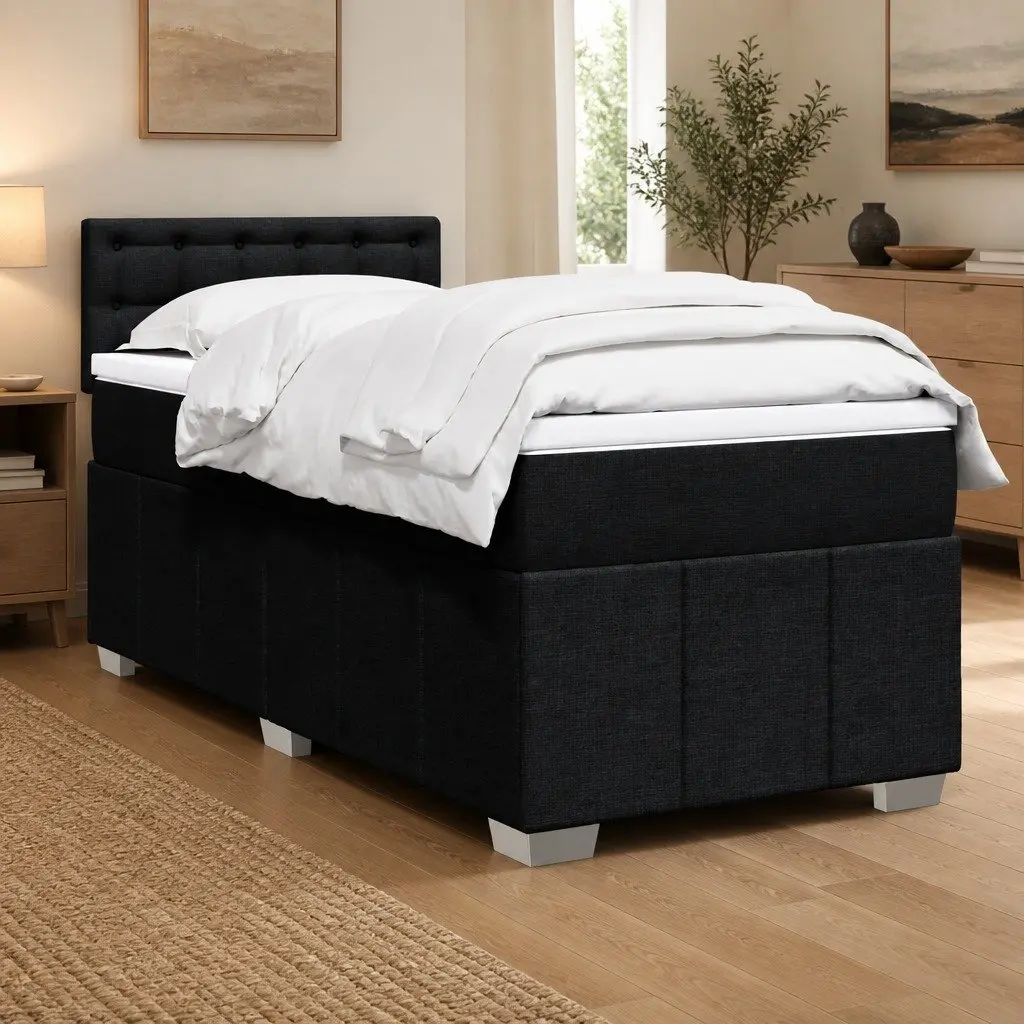 Box Spring Bed Pocket Spring Mattress Polyester Fabric King Single Black