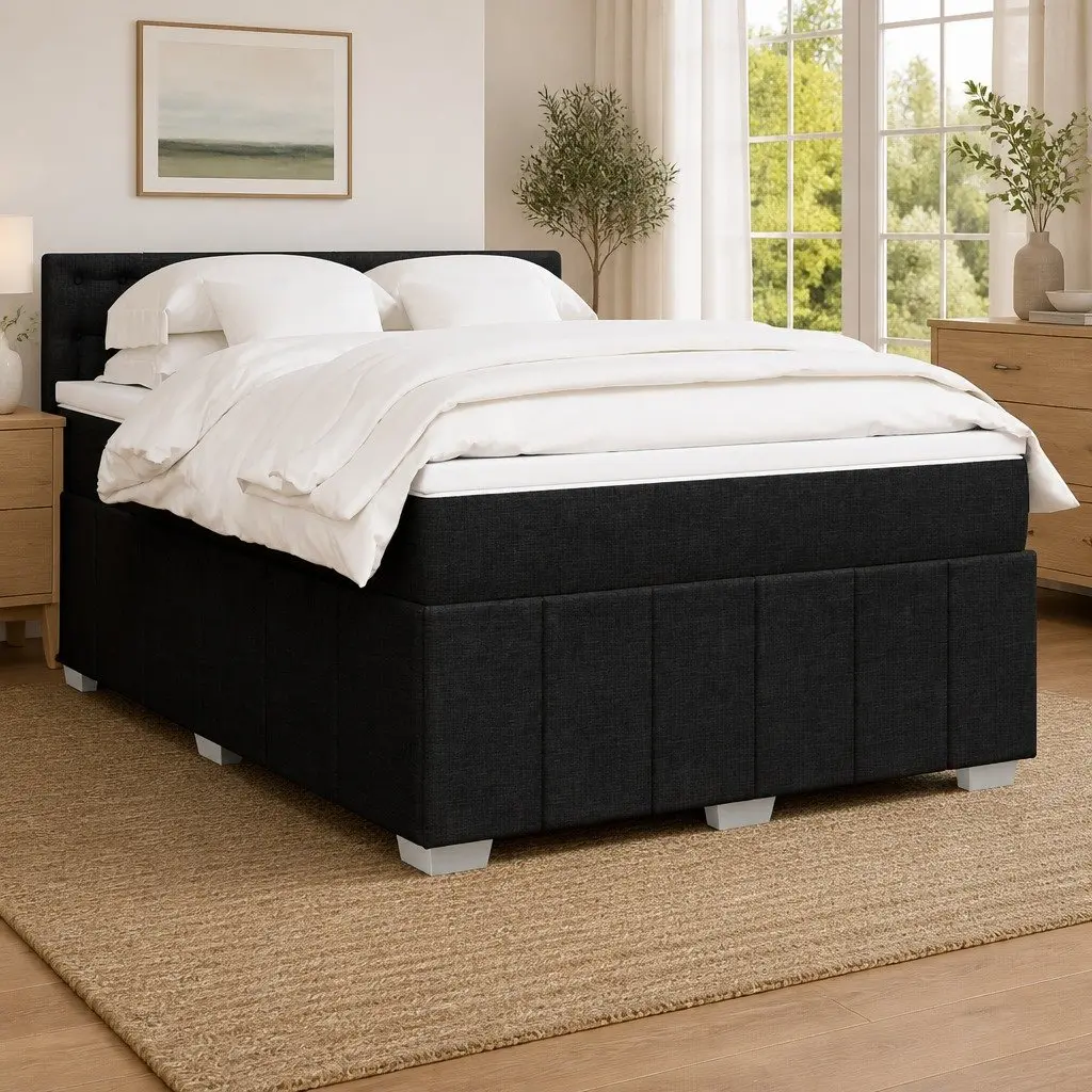 Box Spring Bed Pocket Spring Mattress Black Polyester Fabric with LED Lights