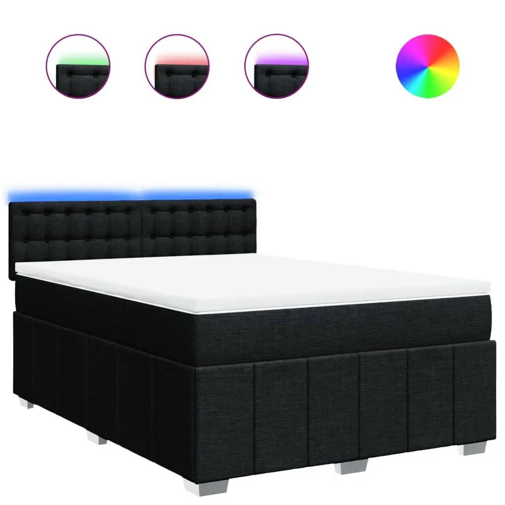 Box Spring Bed Pocket Spring Mattress Black Polyester Fabric with LED Lights
