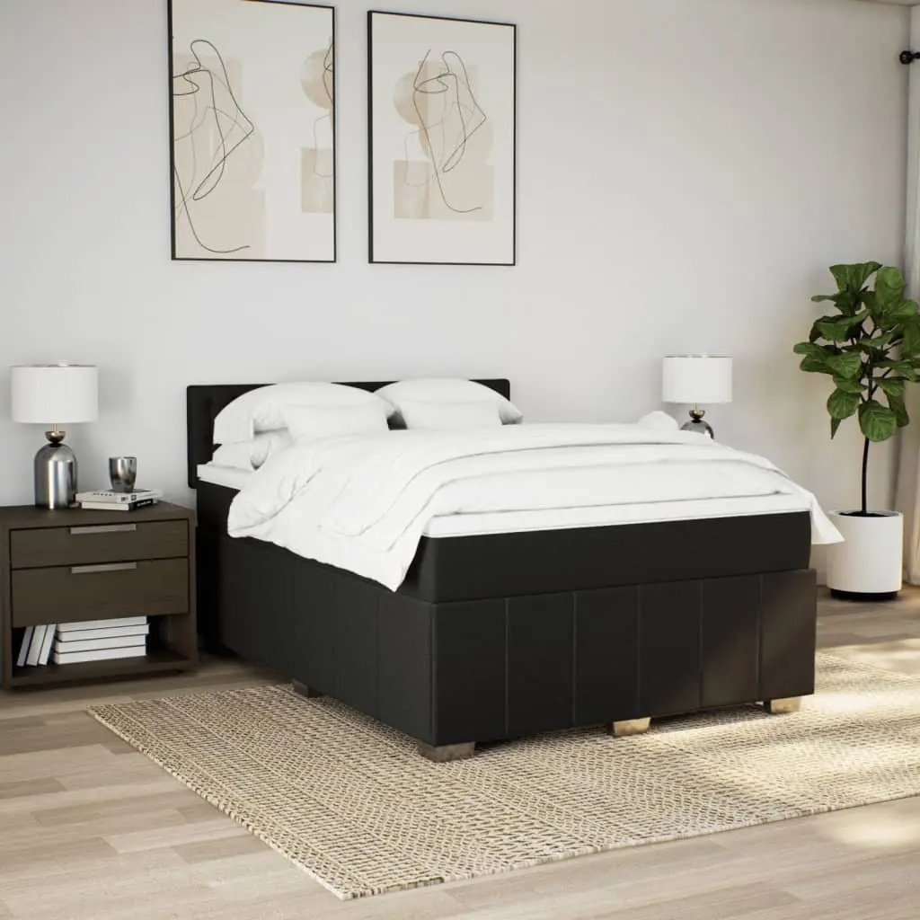 Box Spring Bed Pocket Spring Mattress Black Polyester Fabric with LED Lights