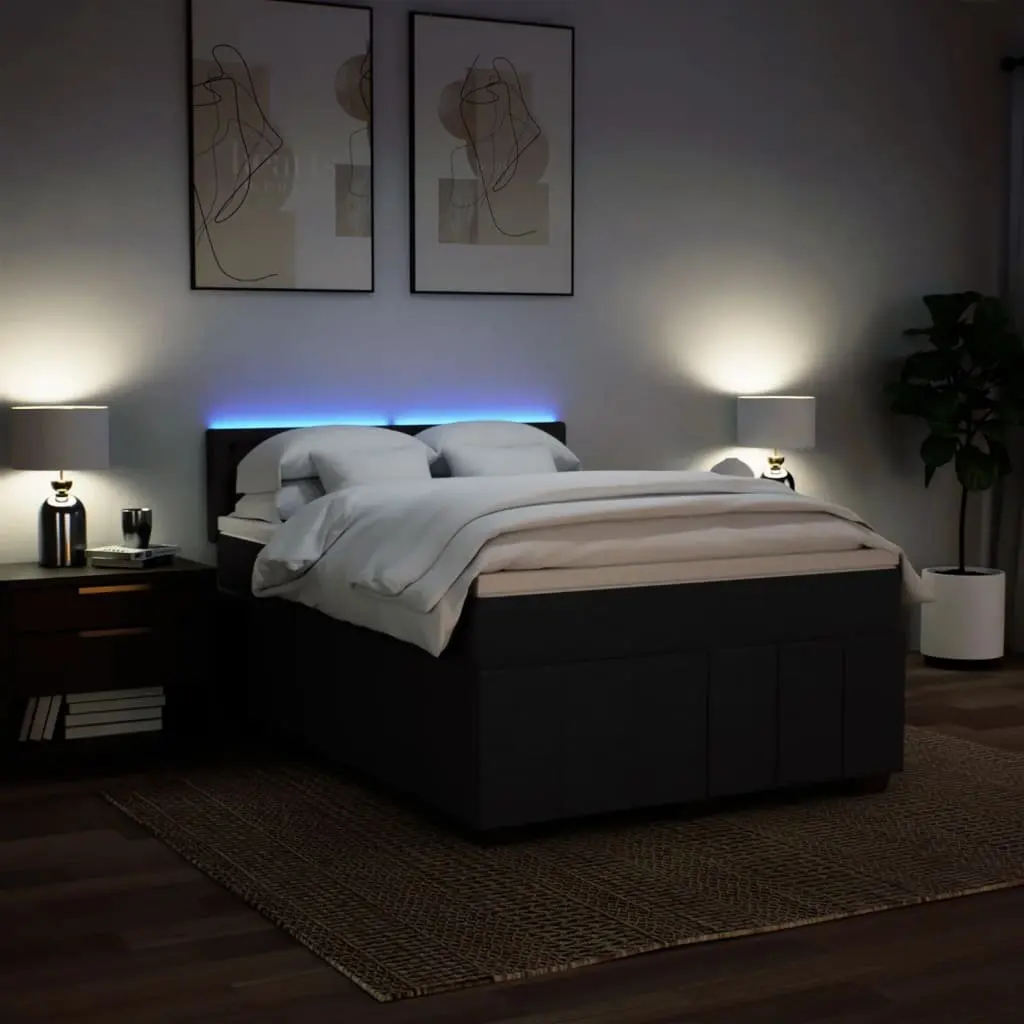 Box Spring Bed Pocket Spring Mattress Black Polyester Fabric with LED Lights