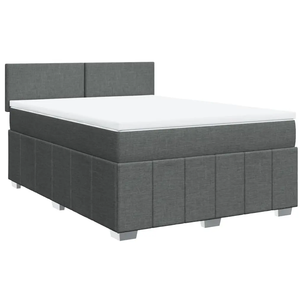 Queen Box Spring Bed with Pocket Spring Mattress LED Lights Grey Fabric Frame