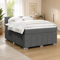 Queen Box Spring Bed with Pocket Spring Mattress LED Lights Grey Fabric