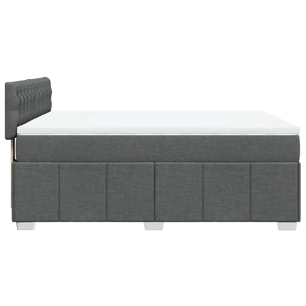 Queen Box Spring Bed Fabric Dark Grey with Mattress and Mattress Topper