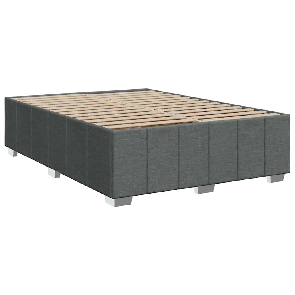 Queen Box Spring Bed Fabric Dark Grey with Mattress and Mattress Topper