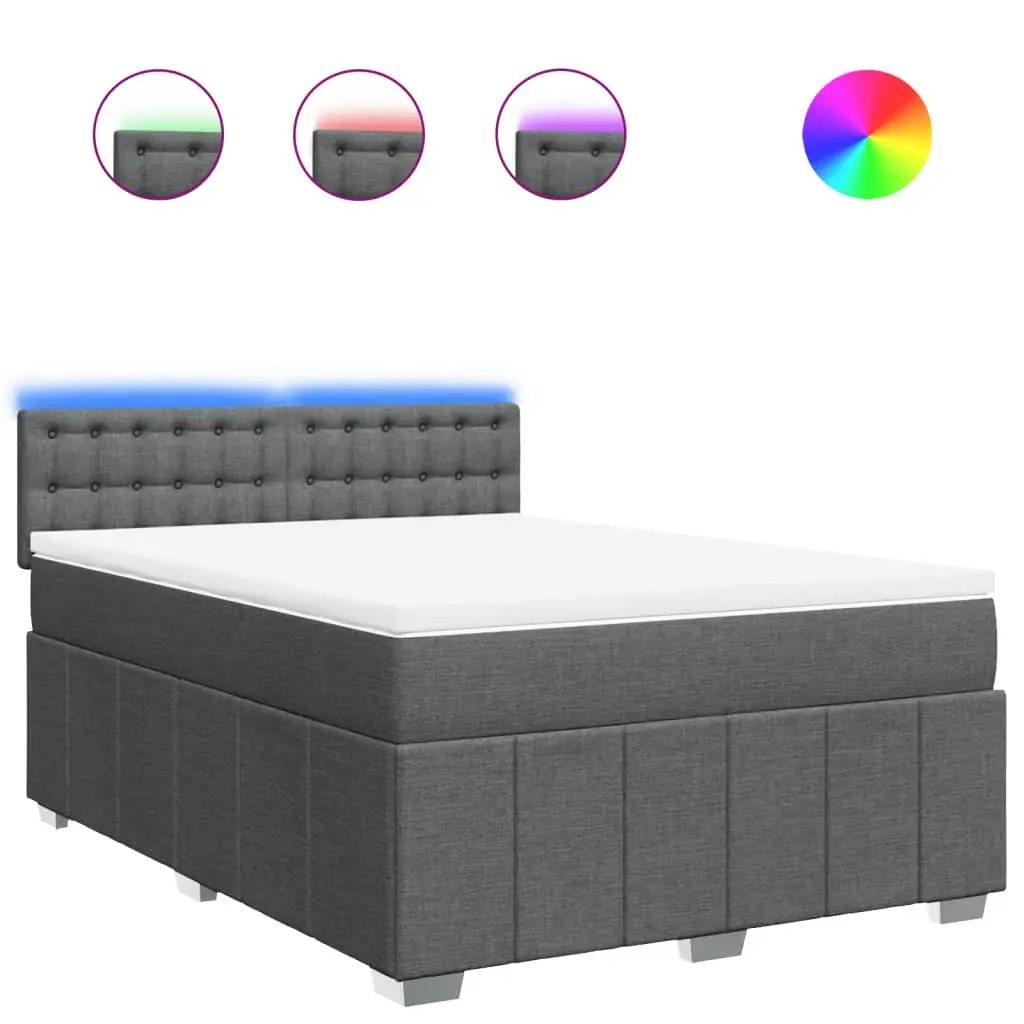 Queen Box Spring Bed with Pocket Spring Mattress LED Lights Grey Fabric