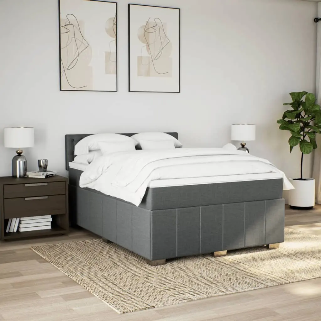 Queen Box Spring Bed with Pocket Spring Mattress LED Lights Grey Fabric