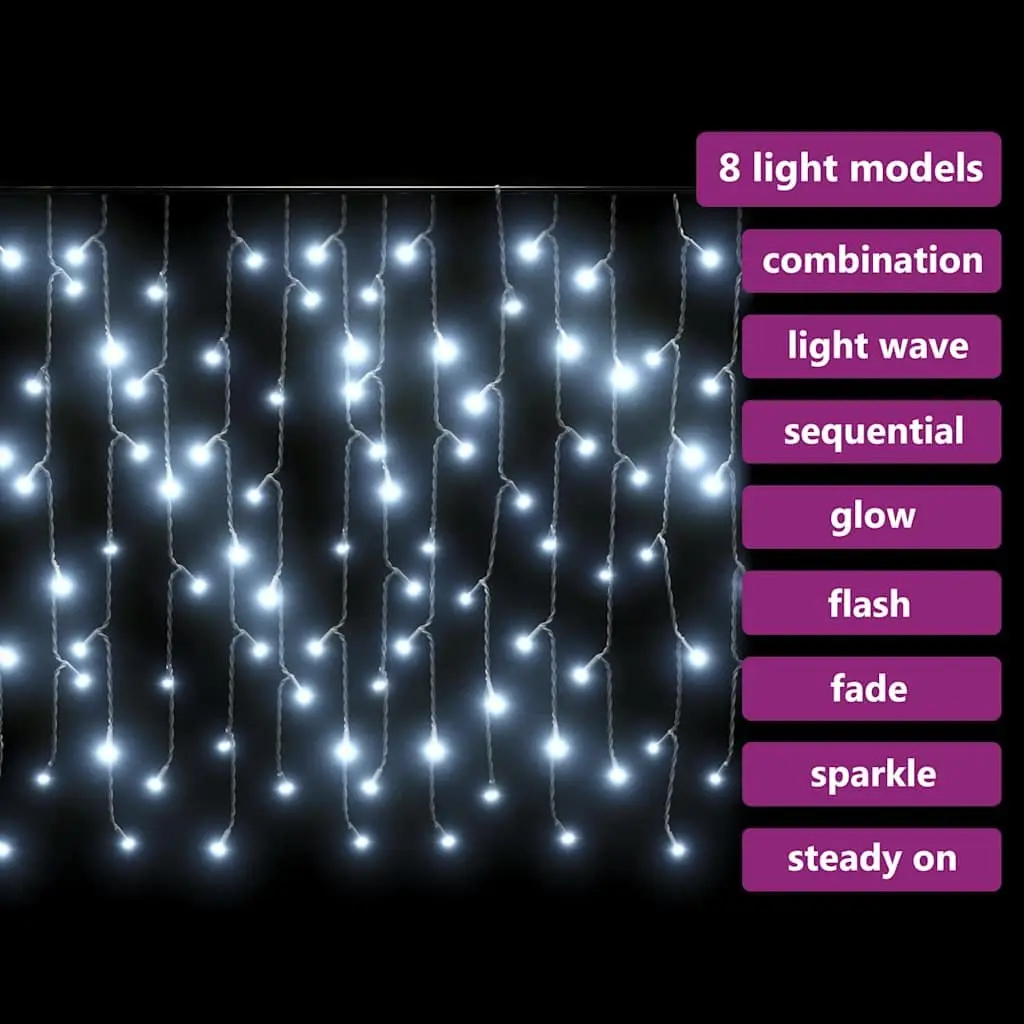 LED Curtain Icicle Lights 10m 400 Cold White
