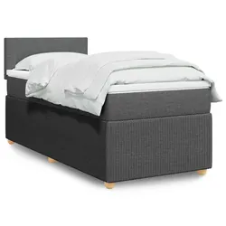 Grey Fabric Box Spring Bed with Pocket Spring Mattress and LED Lights
