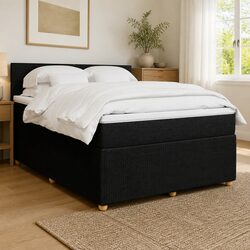 Box Spring Bed with Pocket Mattress LED Lights Double Fabric Dark Grey