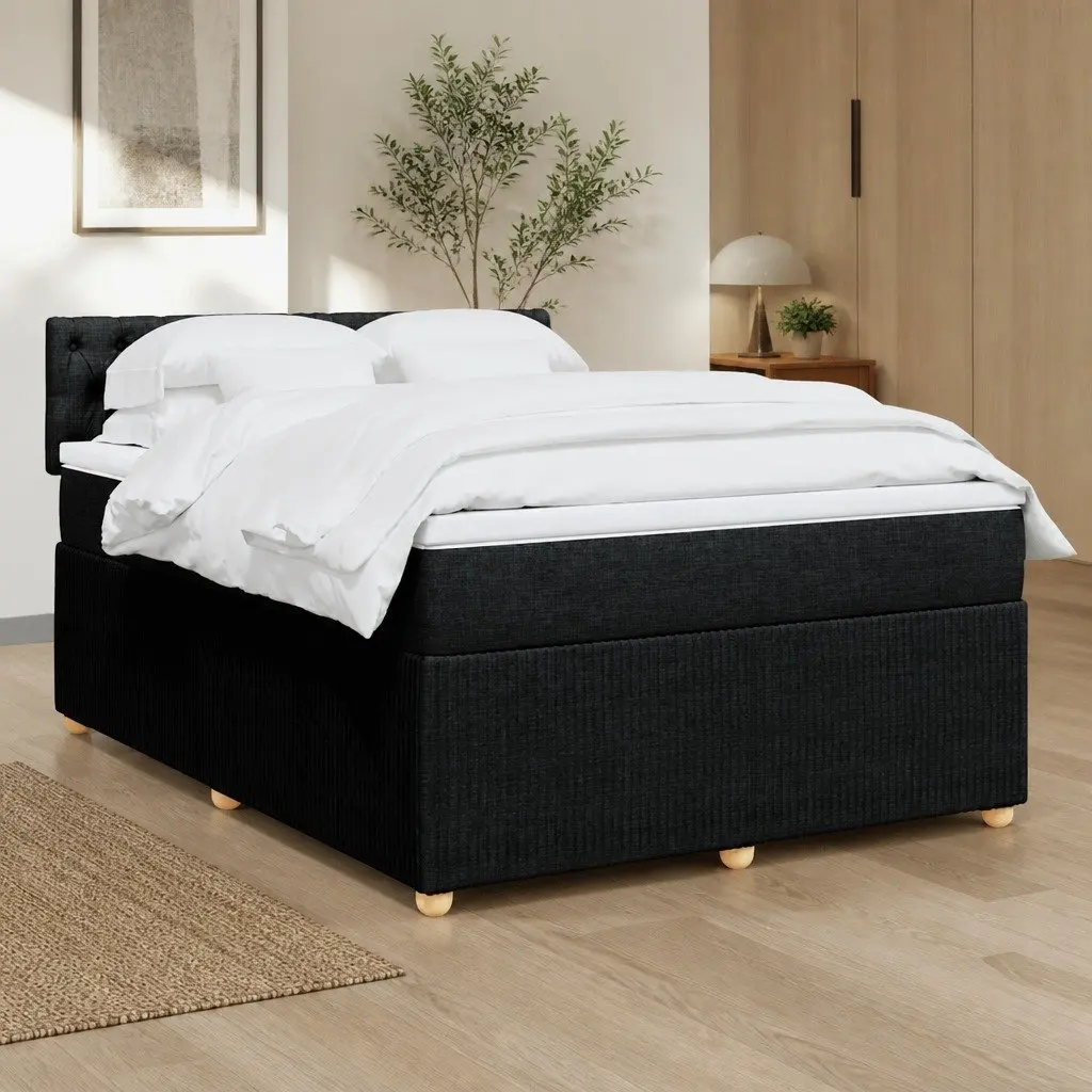 Double Box Spring Bed Pocket Spring Mattress Polyester Fabric Double Black