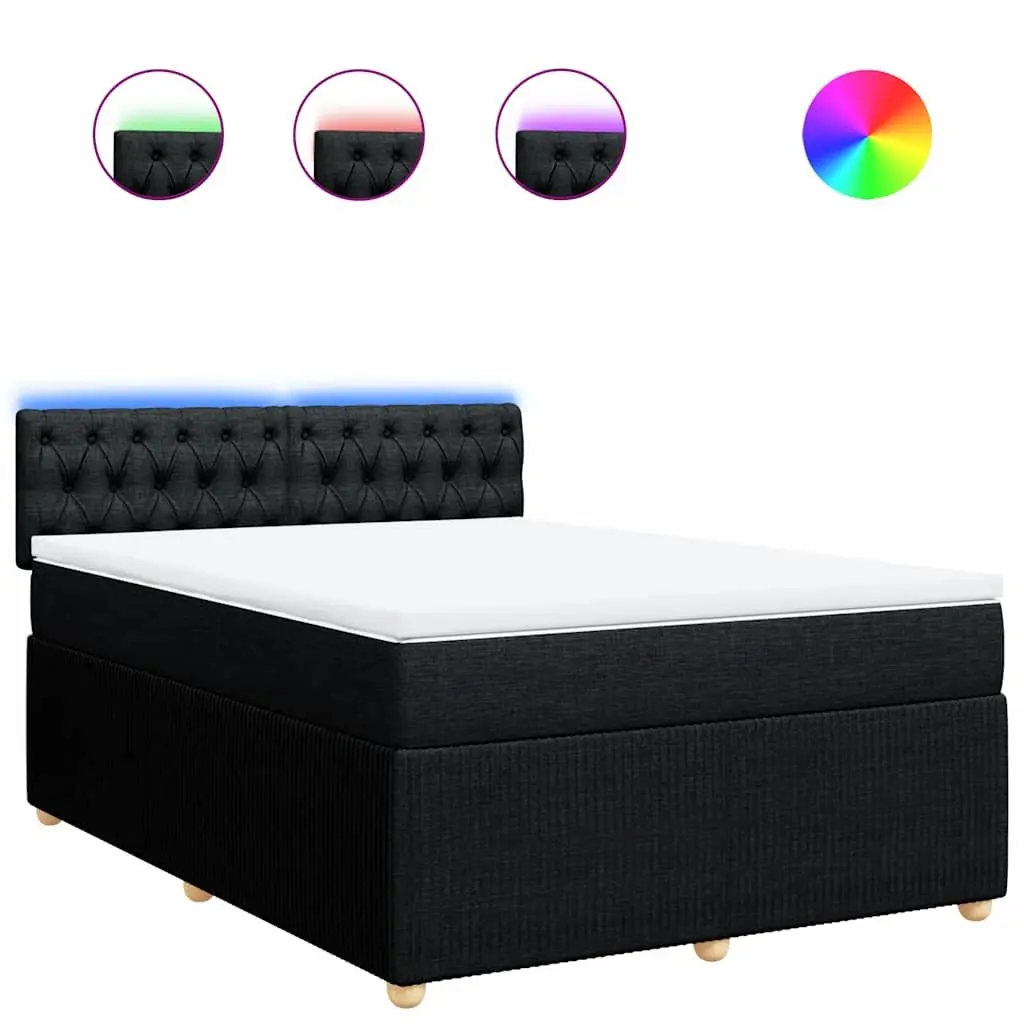 Double Box Spring Bed Pocket Spring Mattress Polyester Fabric Double Black