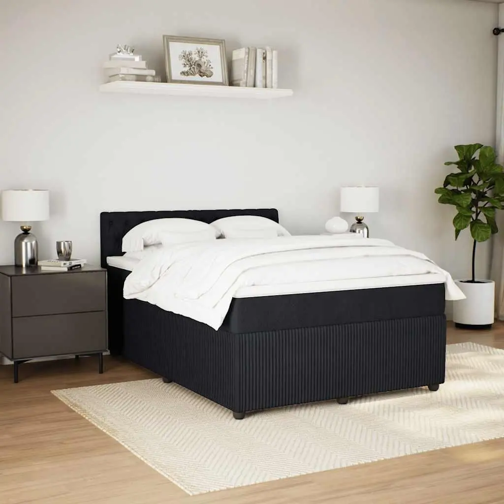 Double Box Spring Bed Pocket Spring Mattress Polyester Fabric Double Black