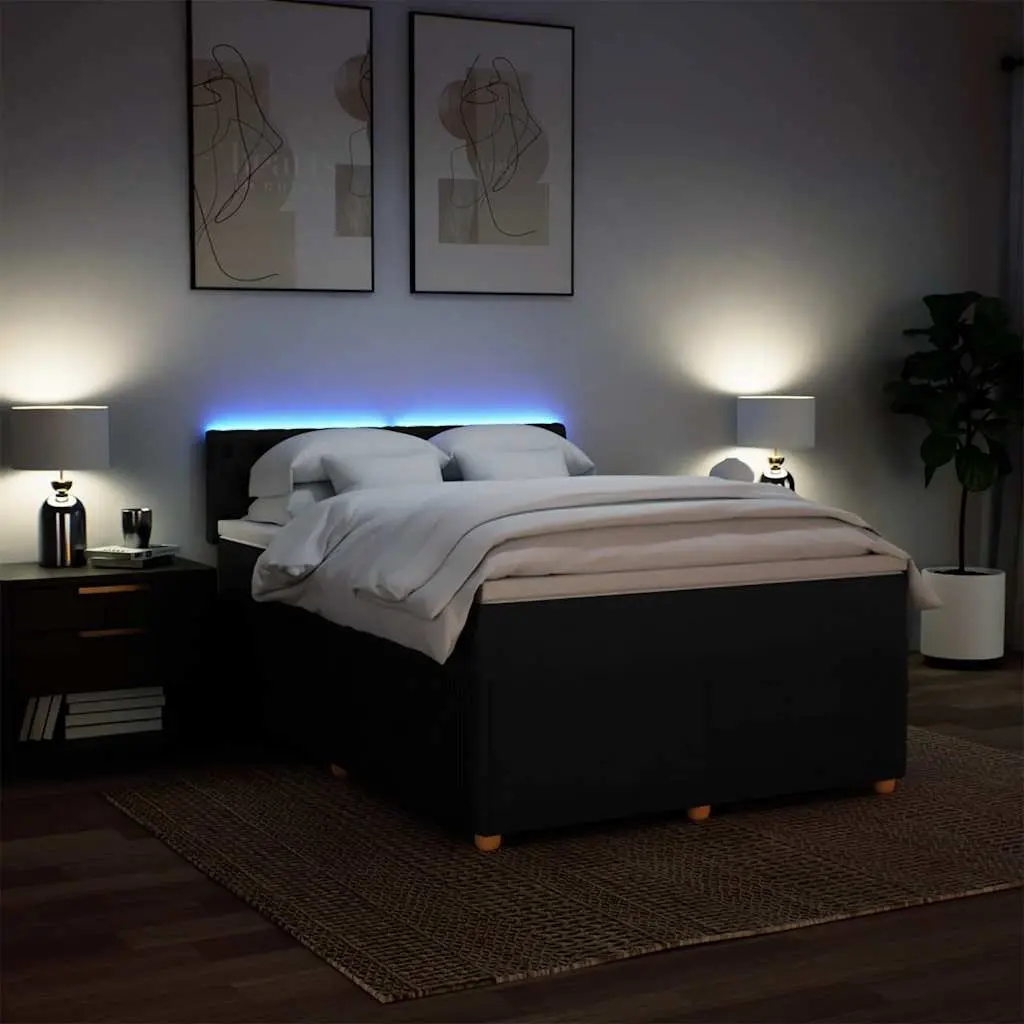 Double Box Spring Bed Pocket Spring Mattress Polyester Fabric Double Black