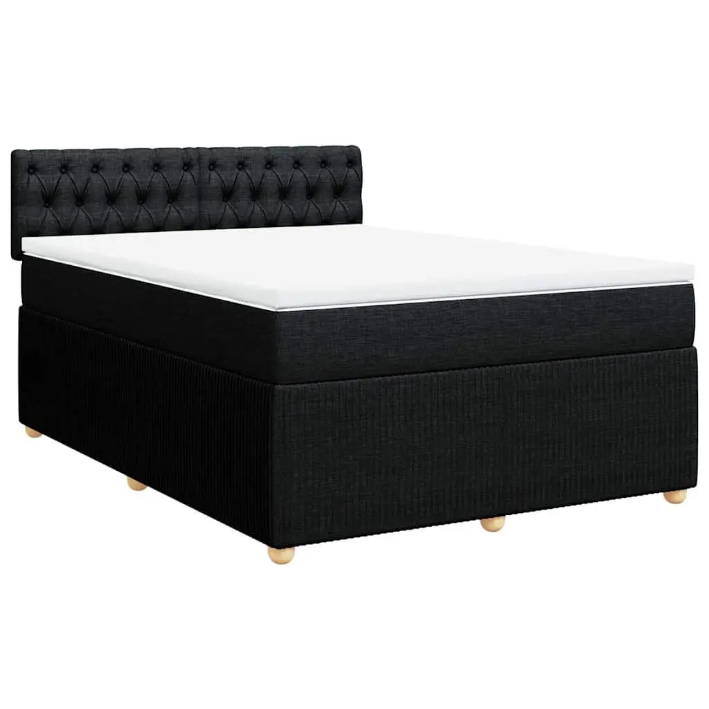 Double Box Spring Bed Pocket Spring Mattress Polyester Fabric Double Black