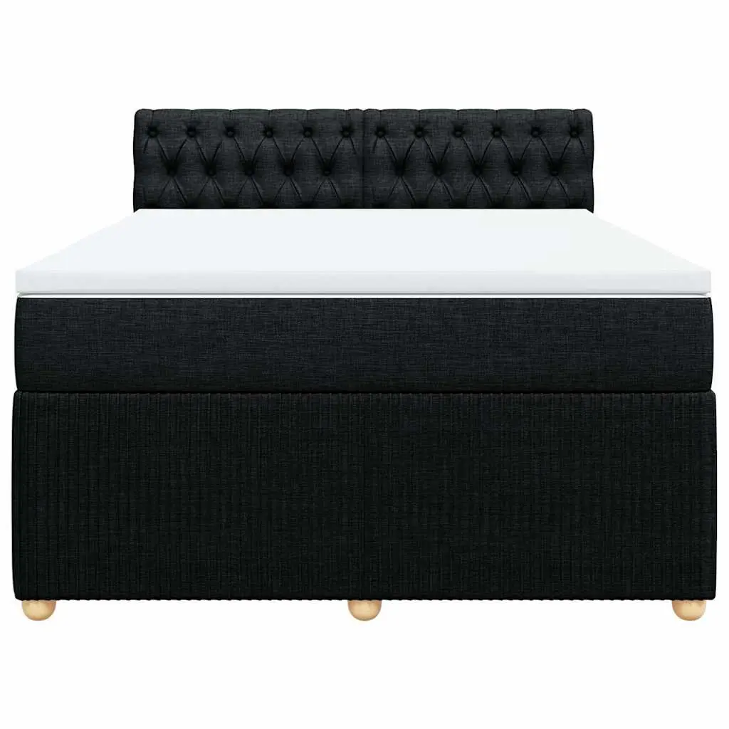 Double Box Spring Bed Pocket Spring Mattress Polyester Fabric Double Black