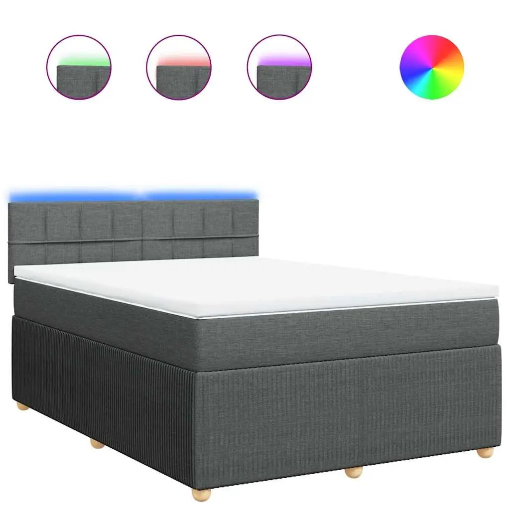 Queen Box Spring Bed with Pocket Mattress and LED Lights