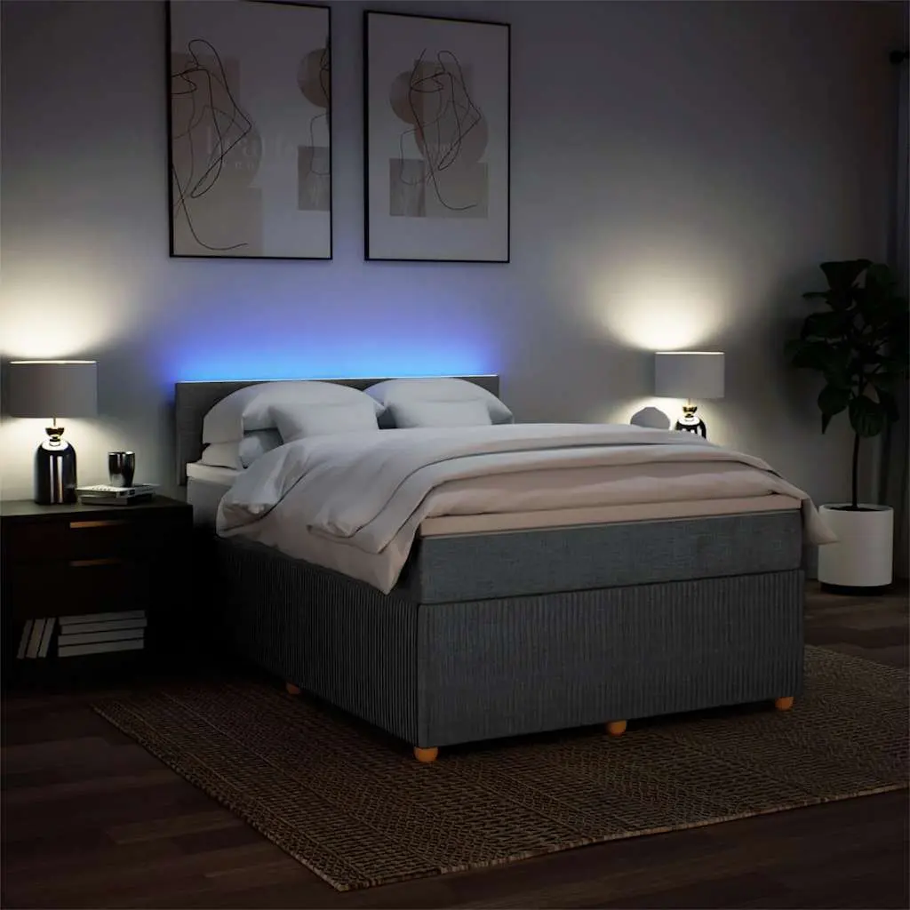 Queen Box Spring Bed with Pocket Mattress and LED Lights