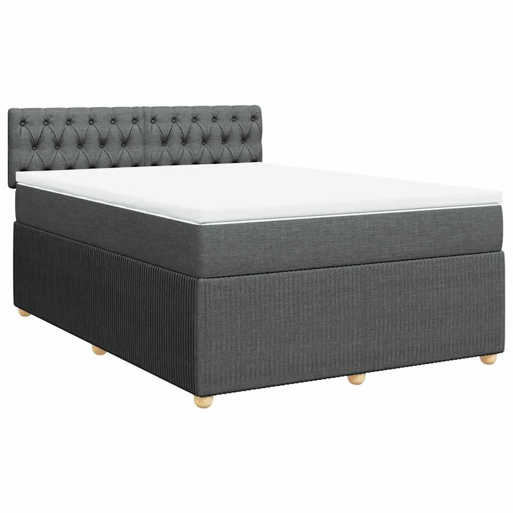 Queen Box Spring Bed Pocket Spring Mattress Grey Polyester Fabric with Adjustable LED Lights