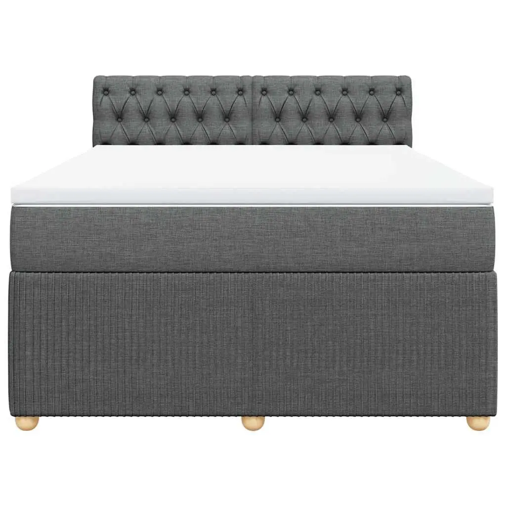 Queen Box Spring Bed Pocket Spring Mattress Grey Polyester Fabric with Adjustable LED Lights