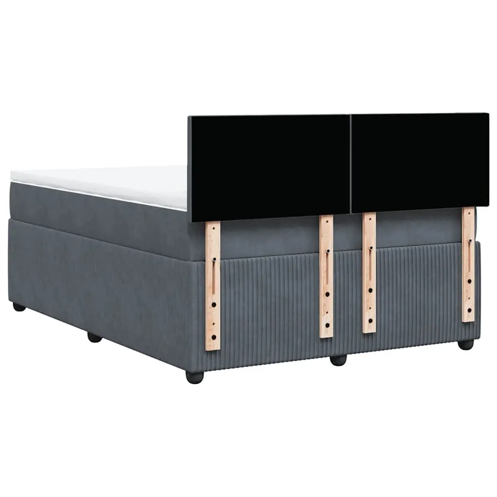 Double Box Spring Bed with Pocket Spring Mattress LED Lights Grey Velvet