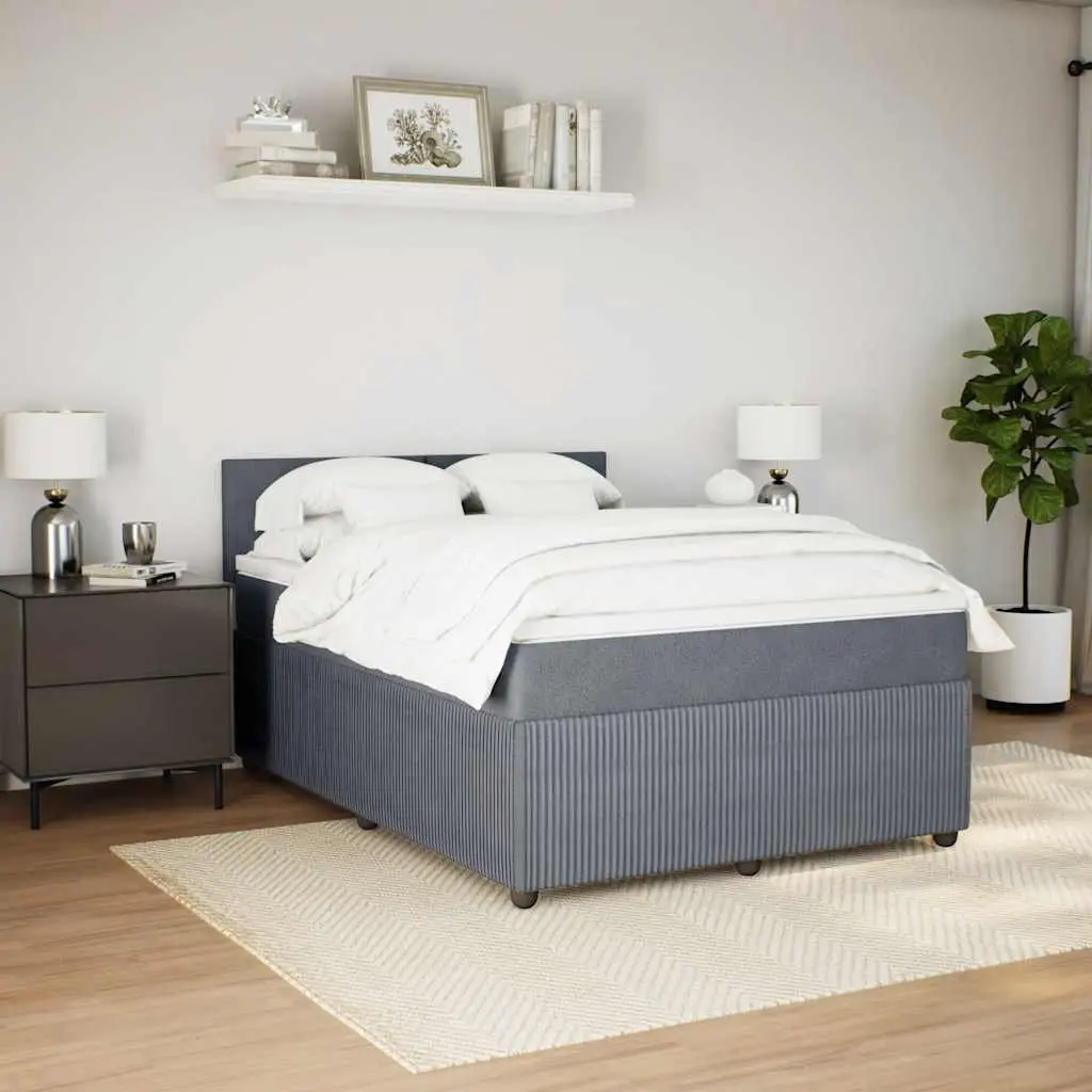 Double Box Spring Bed with Pocket Spring Mattress LED Lights Grey Velvet