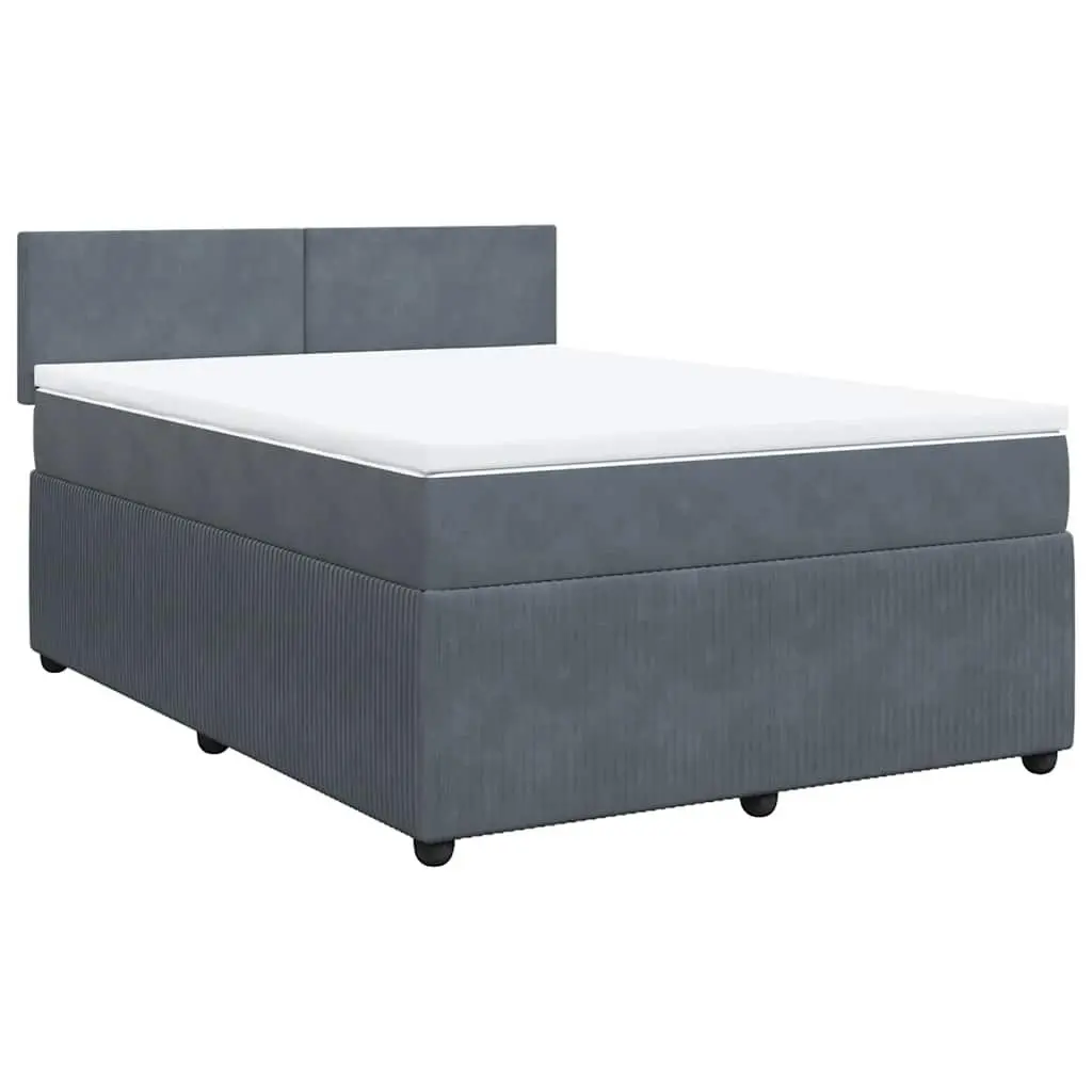 Double Box Spring Bed with Pocket Spring Mattress LED Lights Grey Velvet