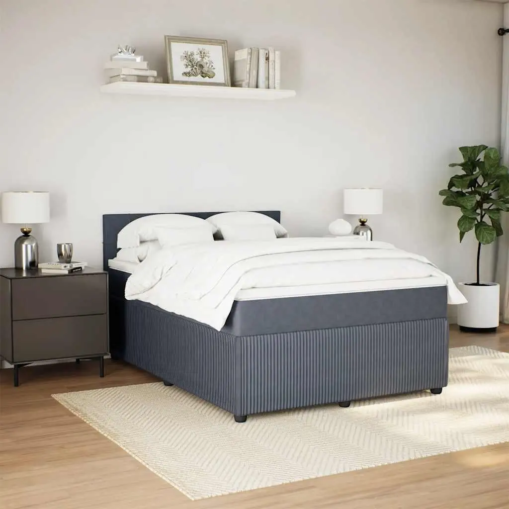 Double Box Spring Bed with Velvet Mattress and LED Lights