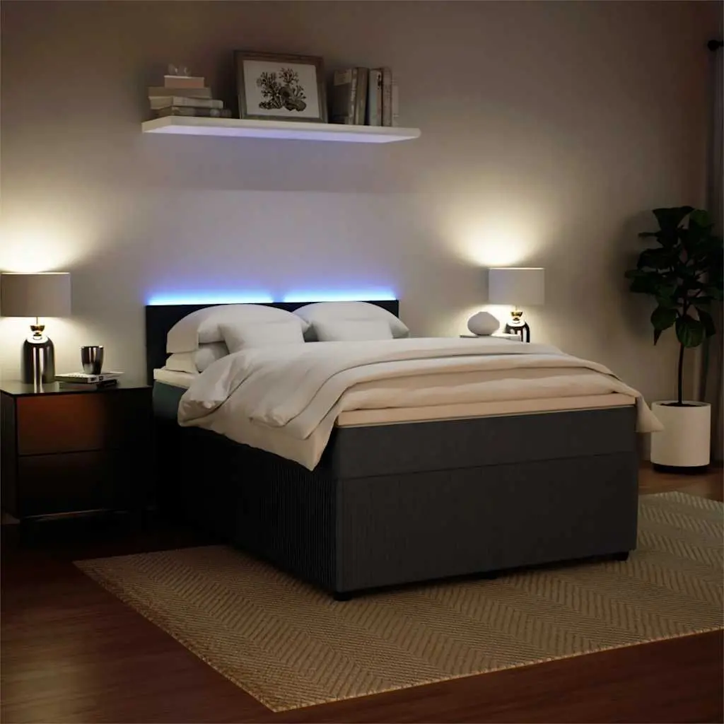 Double Box Spring Bed with Velvet Mattress and LED Lights