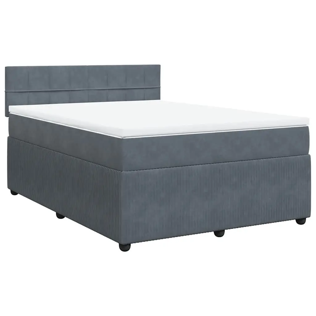 Double Box Spring Bed with Velvet Mattress and LED Lights